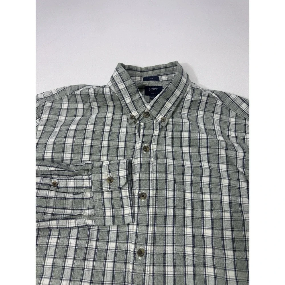 J Crew Jaspe Slim Fit Button Shirt Mens Large Green Plaid C8587 Casual Minimal